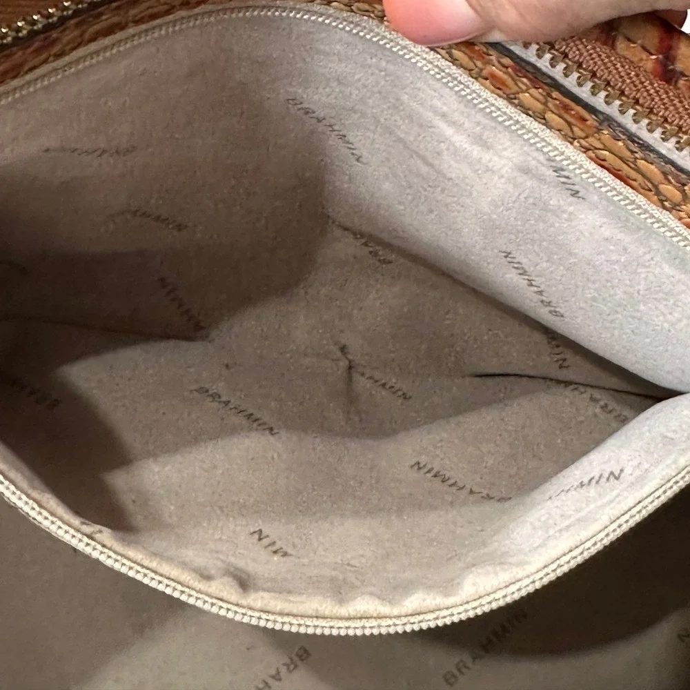 Brahmin Mini Asher Satchel Bag Pecan Melbourne Croc‎ Embossed Leather Crossbody